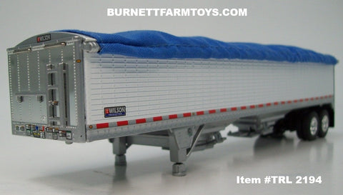Item #TRL 2194 White High Sided Blue Tarp Silver Frame Tandem Axle Wilson Pacesetter Hopper Bottom Grain Trailer - 1/64 Scale – DCP by First Gear