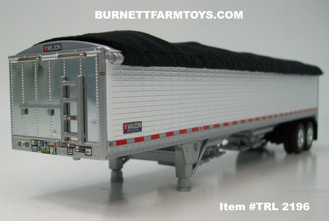 Item #TRL 2196 White High Sided Black Tarp Silver Frame Tandem Axle Wilson 43-foot Pacesetter Hopper Bottom Grain Trailer - 1/64 Scale – DCP by First Gear