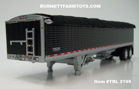 Item #TRL 2199 Black High Sided Black Tarp Silver Frame Tandem Axle Wilson 43-foot Pacesetter Hopper Bottom Grain Trailer - 1/64 Scale – DCP by First Gear