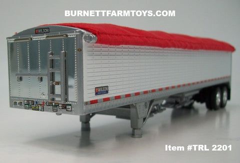 Item #TRL 2201 White High Sided Red Tarp Silver Frame Tandem Axle Wilson 43-foot Pacesetter Hopper Bottom Grain Trailer - 1/64 Scale – DCP by First Gear
