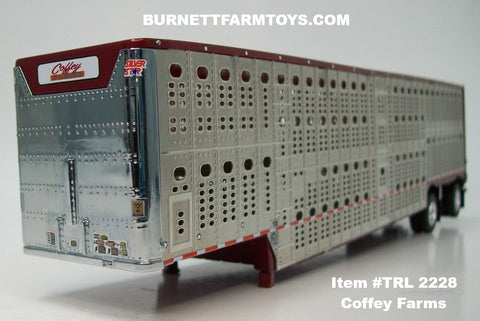 Item #TRL 2228 Coffey Farms Silver Burgundy Trim Spread Axle Wilson Silver Star Livestock Trailer - 1/64 Scale – DCP by First Gear