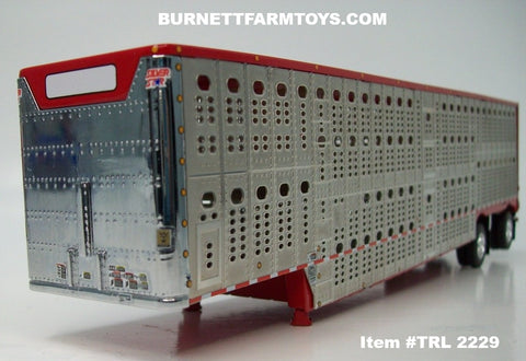 Item #TRL 2229 Silver Sided Red Trim Spread Axle Wilson Silver Star Livestock Trailer - 1/64 Scale – DCP by First Gear