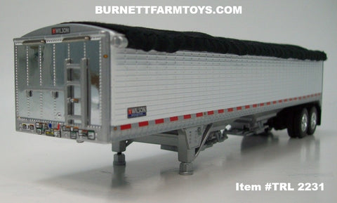 Item #TRL 2231 White High Sided Black Tarp Silver Frame Tandem Axle Wilson Pacesetter Hopper Bottom Grain Trailer - 1/64 Scale – DCP by First Gear