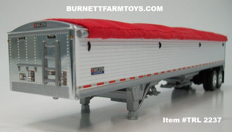 Item #TRL 2237 White Sided Red Tarp Silver Frame Tandem Axle Wilson Pacesetter 43-foot Hopper Bottom Grain Trailer - 1/64 Scale – DCP by First Gear