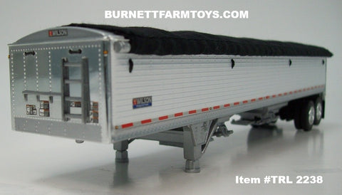 Item #TRL 2238 White Sided Black Tarp Silver Frame Tandem Axle Wilson Pacesetter 43-foot Hopper Bottom Grain Trailer - 1/64 Scale – DCP by First Gear