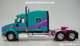 Item #CAB 1611 Turquoise Pink Purple Peterbilt 379 72-inch Mid Roof Sleeper - 1/64 Scale – DCP by First Gear