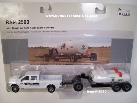 Item #16380 White RAM 2500 Pickup Truck with Anhydrous Tank Wagon - 1/64 Scale - Ertl / Tomy