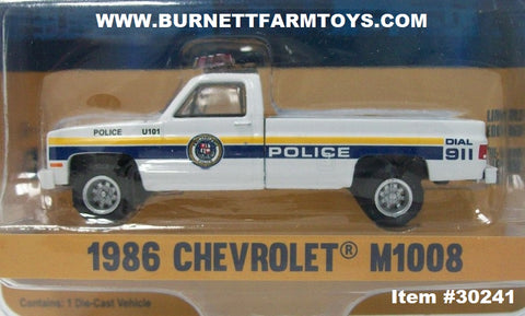 Item #30241 White Yellow Stripe Blue Stripe 1986 Chevrolet M1008 Philadelphia Police Pickup Truck - 1/64 Scale - Greenlight