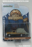 Item #38010-C Gold Black Gray Stripe 1984 GMC Sierra Classic with Modern Truck Bed Tent - 1/64 Scale - Greenlight - The Great Outdoors Series 1