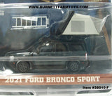 Item #38010-F Gun Metal Gray Black 2021 Ford Bronco Sport with Modern Rooftop Tent - 1/64 Scale - Greenlight - The Great Outdoors Series 1