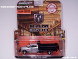 Item #51295-B Silver 2018 4-Door RAM 3500 Laramie Dump Truck with Black Bed and Black Snow Blade - 1/64 Scale