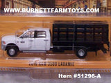Item #51296-A White 2018 4-Door RAM 3500 Laramie Stake Bed Truck with Black Bed - 1/64 Scale
