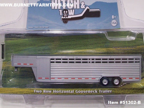 Item #51302-B Silver Tandem Axle Two Row Horizontal Livestock Gooseneck Trailer - 1/64 Scale