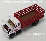 Item #60-0917 White Red GMC 6500 Stake Truck with Single Axle Wood Floor Red Stake Bed - 1/64 Scale - Note: Bed Does Not Tilt