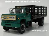 Item #60-0918 Green Chevrolet C65 Stake Truck with Single Axle Wood Floor Black Stake Bed - 1/64 Scale - Note: Bed Does Not Tilt