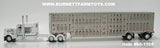 Item #60-1105 White Black and Gray Flame Long Frame Peterbilt 389 63-inch Flattop Sleeper with Silver Spread Axle Wilson Silverstar Livestock Trailer - 1/64 Scale - DCP