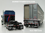 Item #60-1204 John Wayne Cattle Co. Blue Black Red Silver Outline Kenworth W900A 86-inch Aerodyne Sleeper with Silver Sided Blue Roof Black Frame Spread Axle Wilson Silver Star Livestock Trailer with Chrome End Caps - 1/64 Scale - DCP by First Gear