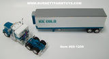 Item #60-1209 Ice Cold Turquoise White Kenworth W900A 36-inch Flattop Sleeper with Turquoise White Tandem Axle 40-foot Vintage Refrigerated Trailer with Thermo King Refrigerator - 1/64 Scale - DCP