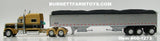 Item #60-1273 Gold Black Peterbilt 379 70-inch Mid Roof Sleeper with Silver Sided Black Tarp Silver Frame 50-foot Tri-Axle Wilson Pacesetter Hopper Bottom Grain Trailer - 1/64 Scale - DCP by First Gear