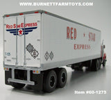 Item #60-1275 Red Star Express Red Ford LT 9000 Day Cab with White Silver Trim Black Frame Tandem Axle Vintage 40-foot Dry Goods Van Trailer -1/64 Scale - DCP - Fallen Flag Series