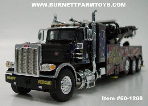 Item #60-1288 Big Boy's Towing & Recovering Black Red White Blue Yellow Peterbilt 389 36-inch Sleeper with Century Model 1150 Rotator Wrecker - 1/64 Scale - DCP