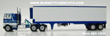 Item #60-1298 Blue Metallic White Peterbilt 352 COE 86-inch Sleeper with White Blue Trim Blue Frame Tandem Axle Vintage 40-foot Refrigerated Trailer with Blue Thermo King Refrigerator - 1/64 Scale - DCP