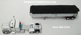 Item #60-1318 White Long Frame Peterbilt 389 Pride-N-Class 36-inch Flattop Sleeper with White Sided Black Tarp Silver Frame Tandem Axle East End Dump Trailer - 1/64 Scale - DCP by First Gear