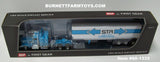 Item #60-1333 STR North-South Line Haul Baby Blue White Stripe Black Outline Kenworth W900A 60-inch Flattop Sleeper with Air Faring and 40-foot Vintage Tri-Axle Van Trailer - 1/64 Scale - DCP by First Gear