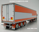 Item #60-1354 Orange White Black Outline Kenworth K100 COE Aerodyne Sleeper with 53-foot Tri-Axle Utility Refrigerated Van Trailer with Carrier Refrigerator - 1/64 Scale - DCP by First Gear