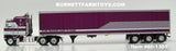 Item #60-1355 Plum Trucking Coast to Coast Purple White Black Outline Kenworth K100 COE Aerodyne Sleeper with 53-foot Tri-Axle Utility Van Trailer - 1/64 Scale - DCP by First Gear