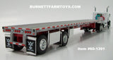 Item #60-1391 White Black Fender Long Frame Peterbilt 379 36-inch Flattop Sleeper with Silver Deck Red Frame Spread Axle Wilson Roadbrute Flatbed Trailer - 1/64 Scale - DCP by First Gear