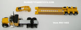 Item #60-1402 Yellow Black Long Frame Peterbilt 379 36-inch Flattop Sleeper with Yellow Tri-Axle Fontaine Magnitude Lowboy Trailer - 1/64 Scale - DCP by First Gear