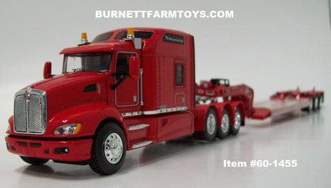 Item #60-1455 Dawes Red Tri-Axle Kenworth T660 86-inch Aerodyne Sleeper with Red Tri-Axle Fontaine Magnitude Lowboy Trailer with Detachable Neck - 1/64 Scale - DCP by First Gear