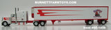 Item #60-1458 Dawes Contract Carriage White Red Peterbilt 389 63-inch Mid Roof Sleeper with Spread Axle Utility Ribbed Refrigerated Trailer with Thermo King Refrigerator - 1/64 Scale - DCP by First Gear