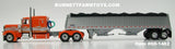 Item #60-1462 Orange Silver Gold Peterbilt 389 63-inch Flattop Sleeper with Pewter Sided Black Tarp Silver Frame Tandem Axle Wilson Commander Hopper Bottom Grain Trailer with Chrome End Caps - 1/64 Scale - DCP