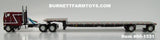 Item #60-1531 Burgundy White Black Stripe Peterbilt 352 COE 110-inch Sleeper with Silver Deck Black Frame Spread Axle Transcraft Stepdeck Trailer - 1/64 Scale - DCP by First Gear