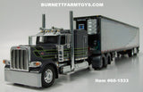 Item #60-1533 Gun Metal Gray Black Lime Green Outline Peterbilt 389 63-inch Flattop Sleeper with Chrome Ribbed Sided Black Trim Spread Axle Utility Refrigerated Trailer with Thermo King Refrigerator - 1/64 Scale - DCP by First Gear