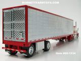 Item #60-1534 Red Cream Peterbilt 389 63-inch Flattop Sleeper with Chrome Ribbed Sided Red Trim Spread Axle Utility Refrigerated Trailer with Thermo King Refrigerator - 1/64 Scale - DCP by First Gear