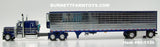 Item #60-1536 Cobalt Blue Gun Metal Gray Gold Outline Peterbilt 389 63-inch Flattop Sleeper with Chrome Ribbed Sided Cobalt Blue Trim Spread Axle Utility Refrigerated Trailer with Thermo King Refrigerator - 1/64 Scale - DCP by First Gear
