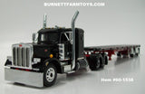 Item #60-1538 Black Red Frame Peterbilt 359 36-inch Flattop Sleeper with Spread Axle Wilson Roadbrute Flatbed Trailer - 1/64 Scale - DCP by First Gear
