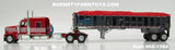 Item #60-1564 Red White Stripe Kenworth W900L 72-inch Aerocab Sleeper with Chrome Sided Red Tarp Silver Frame Tandem Axle EAST End Dump Trailer - 1/64 Scale - DCP by First Gear