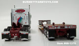 Item #68-1370 Creepin Trucking LLC White Burgundy Kenworth W900L 86-inch Studio Sleeper with Burgundy Frame Tandem Axle Fontaine Renegade LXT40 Machinery Trailer with Flip Axle and Detachable Neck - 1/64 Scale - DCP