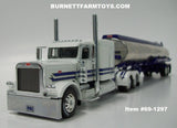Item #69-1297 PMI (Preferred Material Inc) (Snow White) White Purple Peterbilt 389 63-inch Sleeper with Polished Purple Tandem Axle Heil Fuel Tanker Trailer- 1/64 Scale- DCP by First Gear - Big Rigs #8