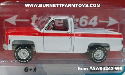 Item #AW64242-WR White Red 1976 Chevrolet Scottsdale C10 Fleetside Olympic Edition Pickup Truck - 1/64 Scale