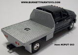 Item #CPUT 003 Black Dodge Ram 4-Door with Chrome Flatbed Underneath Toolboxes Mud Flaps - 1/64 Scale