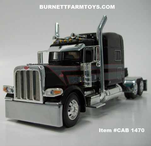 Item #CAB 1470 Black Gray Stripe Red Outline Peterbilt 389 70-inch Mid Roof Sleeper - 1/64 Scale - DCP by First Gear