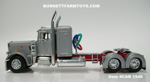 Item #CAB 1540 Silver Red Frame Long Frame Peterbilt 359 36-inch Flattop Sleeper - 1/64 Scale - DCP by First Gear