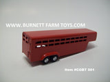Item #CGBT 001 Red Tandem Axle Stamped Aluminum Livestock Gooseneck Trailer with Side Swing Rear Door - 1/64 Scale - Burnett Farm Toys, LLC Exclusive