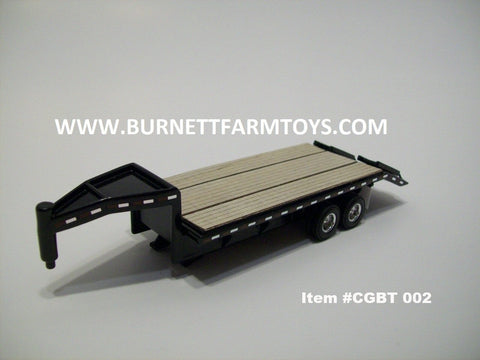 Item #CGBT 002 Black Tandem Axle Die-Cast Metal Frame Wood Floor Gooseneck Trailer with Ramps - 1/64 Scale
