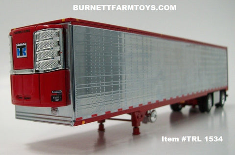 Item #TRL 1534 Chrome Ribbed Sided Red Trim Spread Axle Utility Refrigerated Trailer with Thermo King Refrigerator - 1/64 Scale - DCP by First Gear